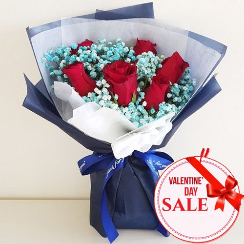 Valentine's 6 Stems Red Roses Bouquet